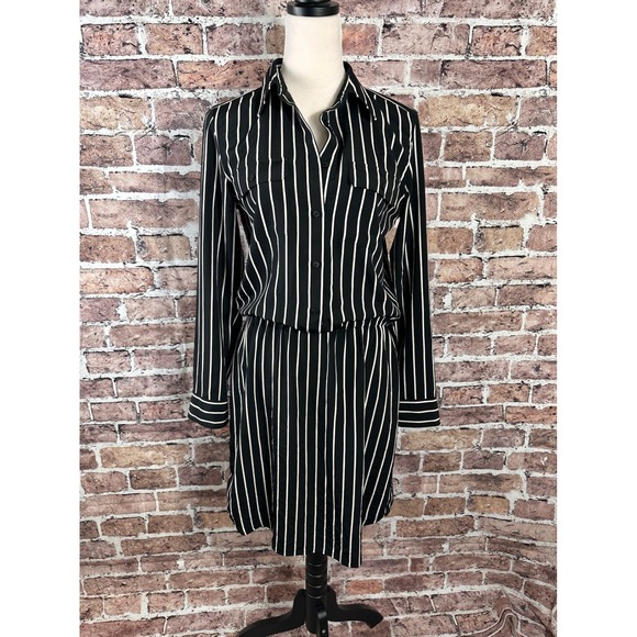 Lauren Ralph Lauren Black White Striped Long Sleeve Shirt Dress Size 6 Collared - Picture 2 of 16